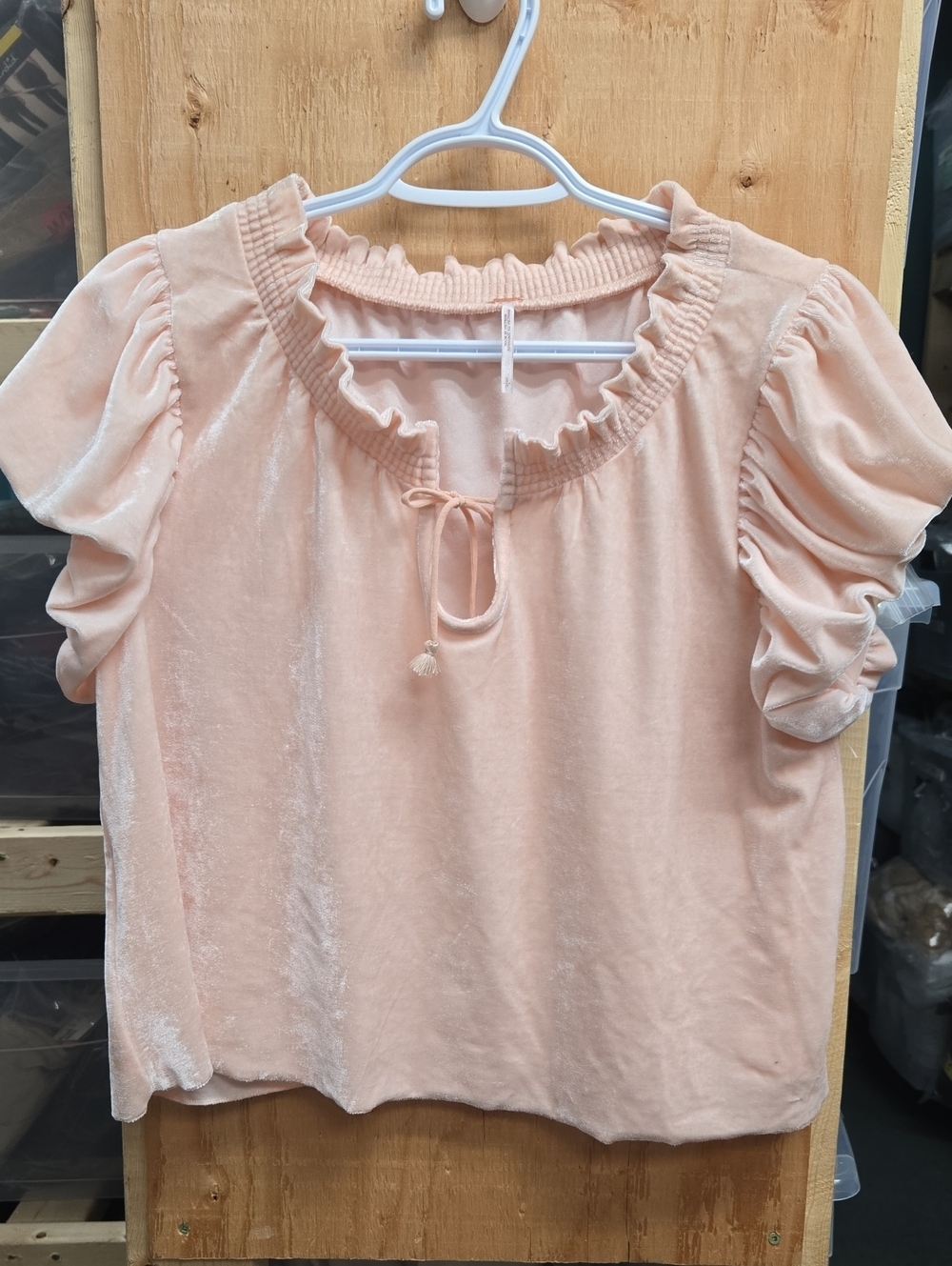 Free People Size S Peach Velvet Ruffle Top